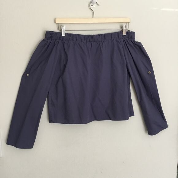 Marciano Maddie Poplin Off the Shoulder 100% Cotton Blue top Sz M - Picture 6 of 10